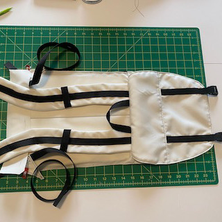 Outside back panel of Clare's Eleven Fifteen during assembly